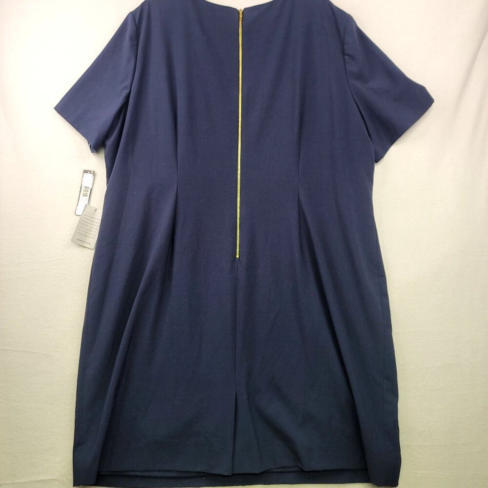 Tahari Arthur S. Levine Navy Short Sleeve Sheath Dress Gold Back Zipper 22W - Picture 6 of 11
